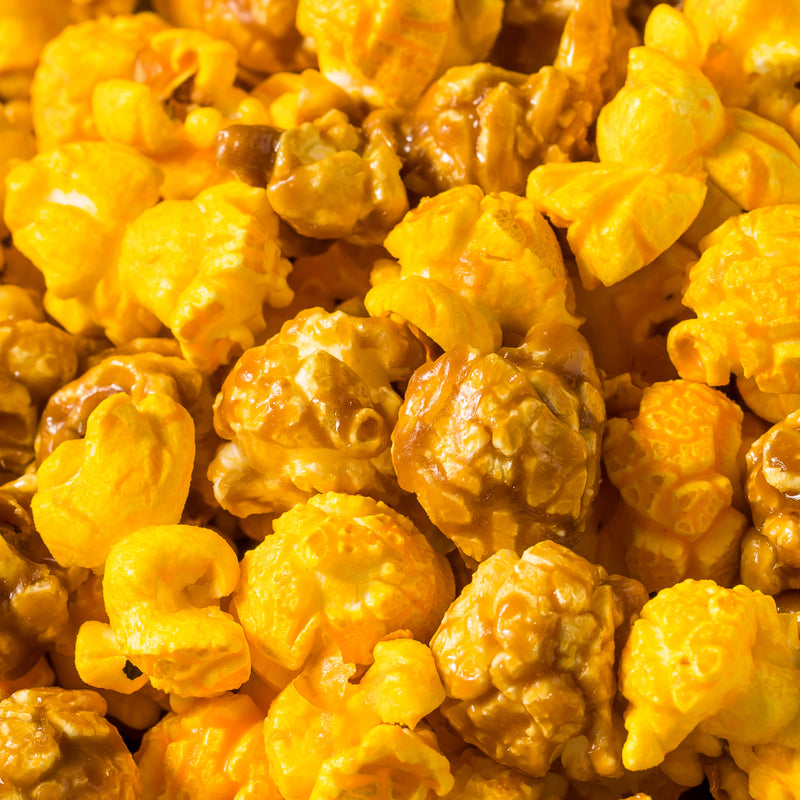 Close up shot of Caramel and Cheese flavored Popcorn by Gold Medal Products