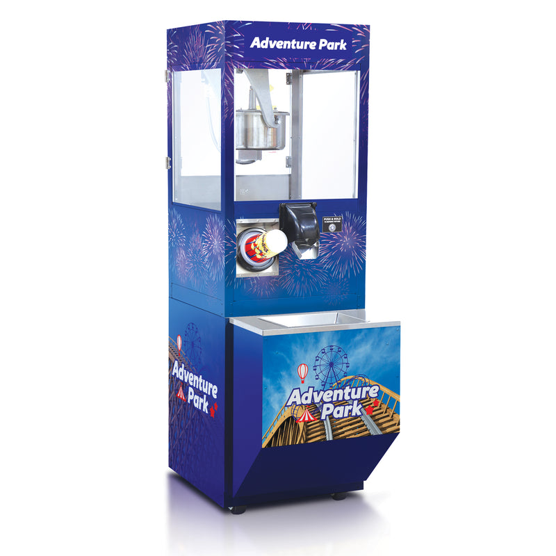 ReadyPop popcorn machine wrapped in a graphic amusement park images