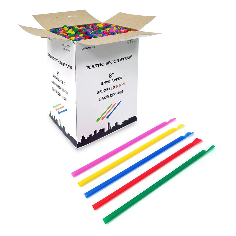 multi-colored plastic spoon straws