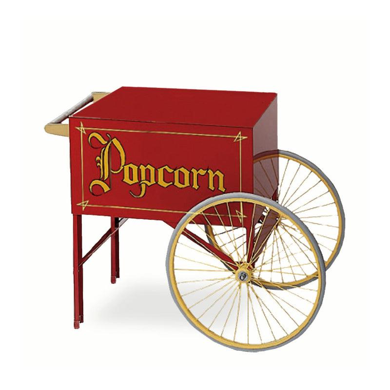 old fashioned red popcorn cart with two wheels, pairs with #2014 Gay 90's Whiz Bang Popper