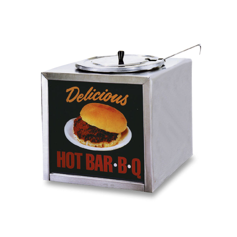 Barbecue warmer with dipper and illuminated sign