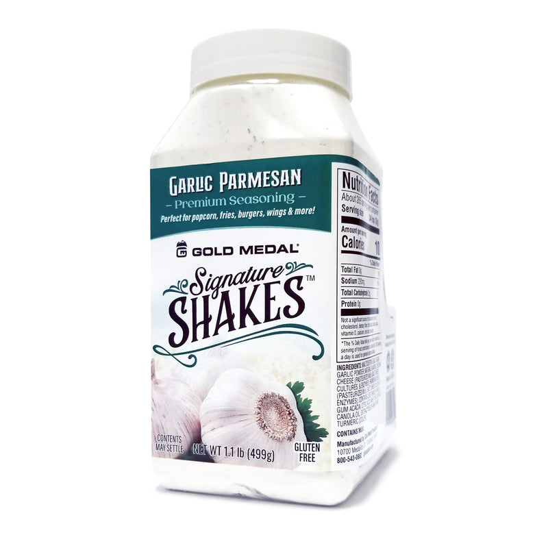 Signature Shakes shaker with garlic parmesan graphics
