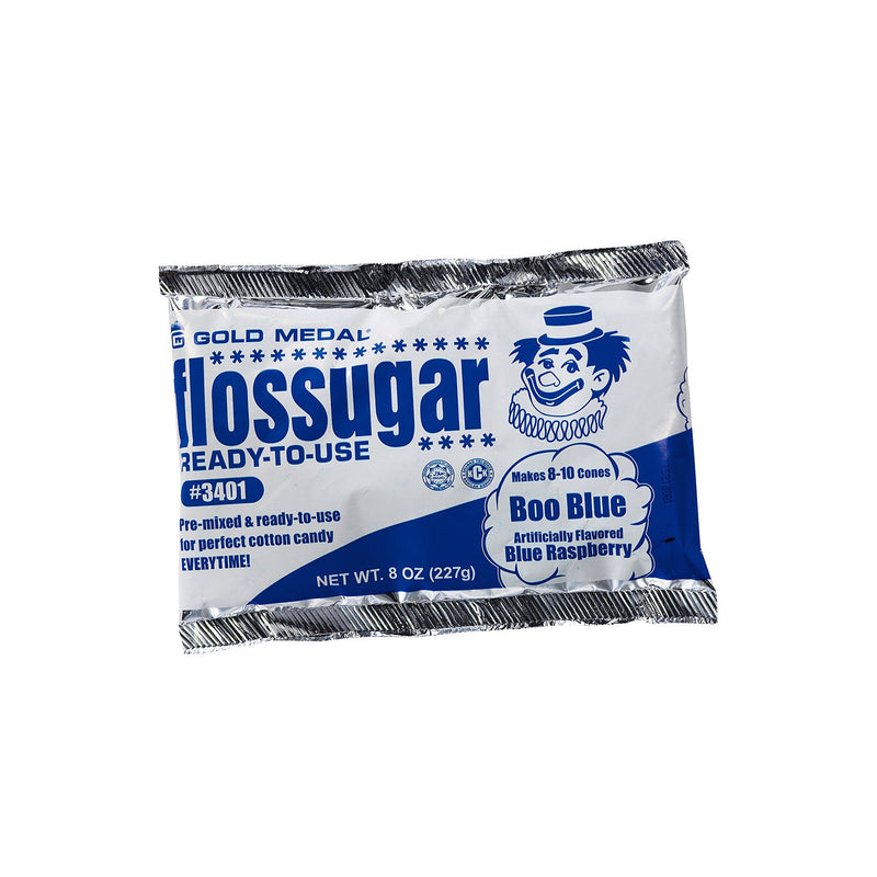 8-ounce pouch of Boo Blue Blue Raspberry Flossugar