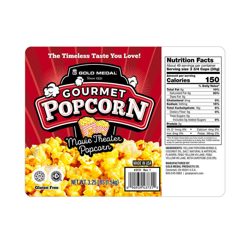 Movie Theater Butter Popcorn 3.25lb Bulk Bag in Box Prepackaged