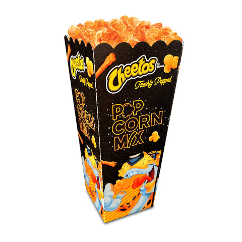 Cheetos Popcorn in a cheetos popcorn mix scoop box.