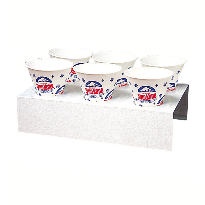 Six-Hole Cone-O-Corn Popcorn Cup Counter Tray shown with Sno-Kone cups