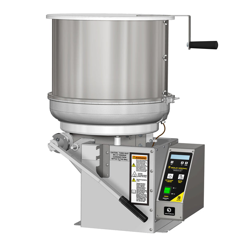 Cooker/mixer for caramel corn and frosted nuts duo with digital controls and right-hand dump