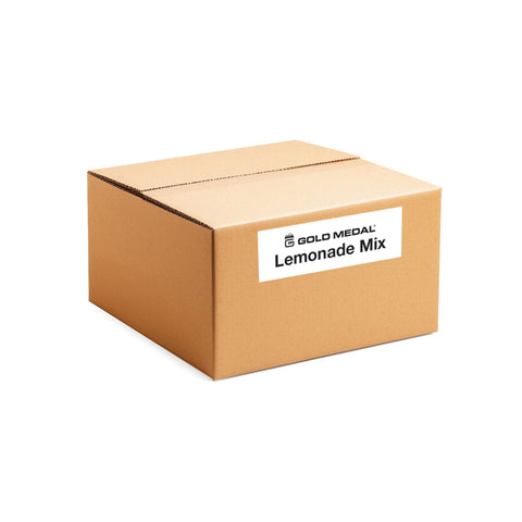 Brown cardboard box labeled “Gold Medal Lemonade Mix” shown against a light gray background.