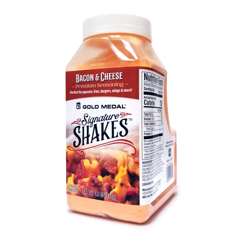 Signature Shakes shaker with bacon and cheese graphics