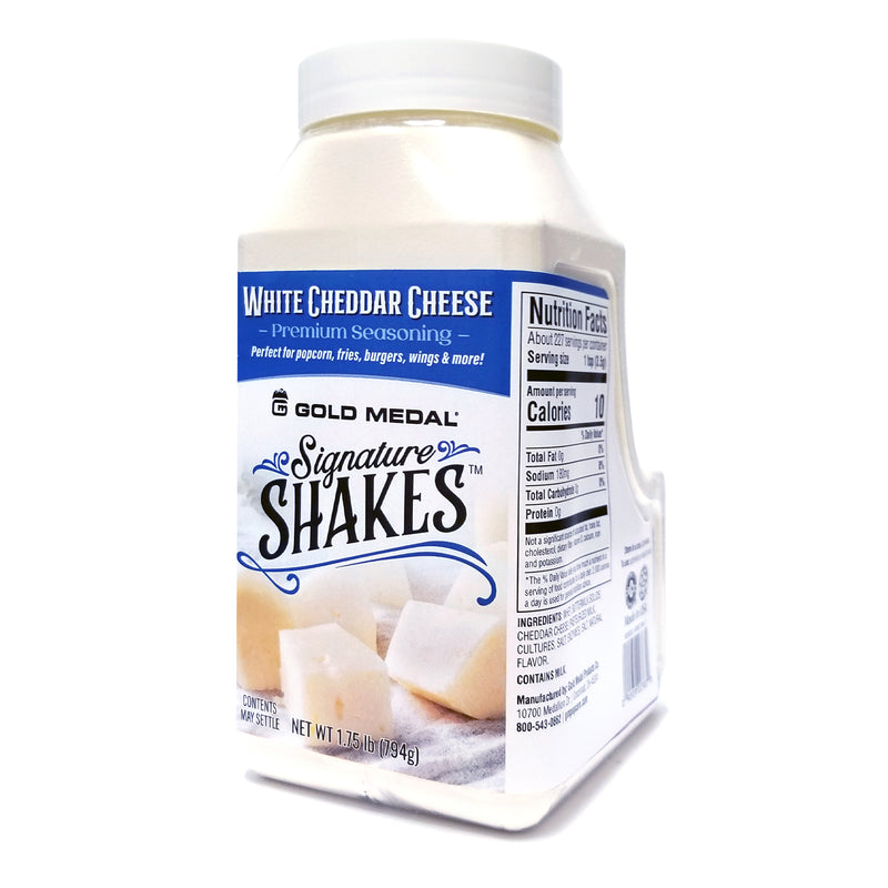 Signature Shakes shaker with white cheddar cheese graphics