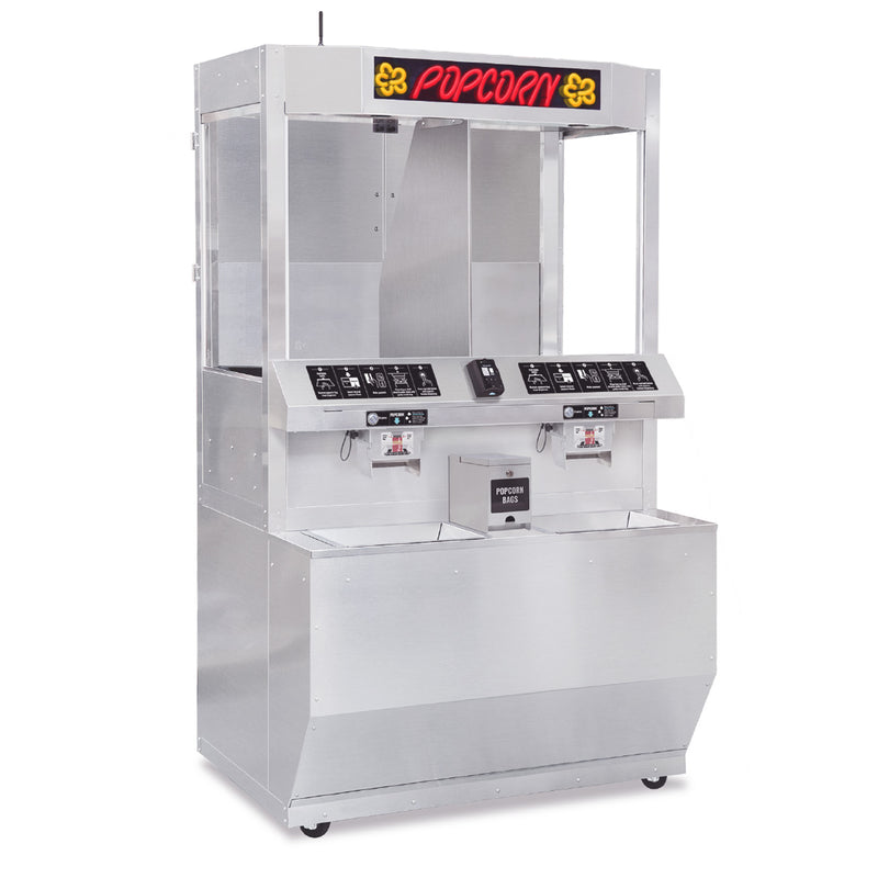 Stainless steel Readyserve Cashless with two warming chambers sits on white backdrop.