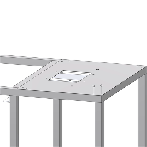 a close up shot of attaching the plate accessory to the table with rivets for the twin kettle pro plant system