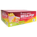 Rectangular cardboard case of Gold Medal Mega Pop popcorn kits labeled for 6-ounce poppers, containing 36 kits.