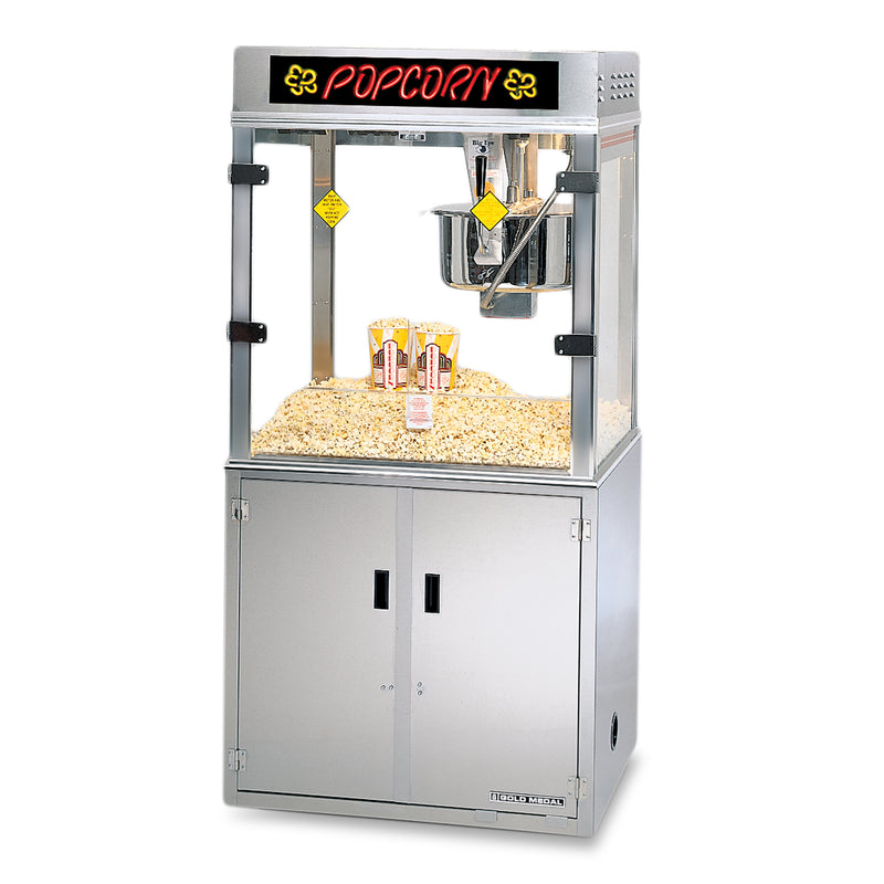 52-ounce popper with stainless steel cabinet, LED neon sign, base included, and BIB oil pump included