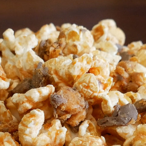 Close up view of butterfinger popcorn