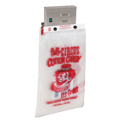 compact rectangular metal units with air vents blowing open cotton candy bags