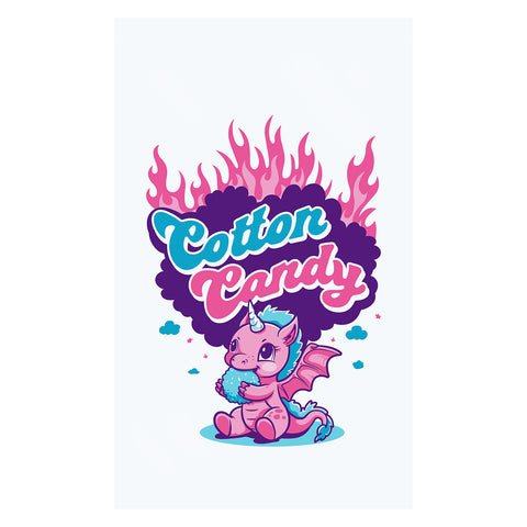 Baby Unicorn dragon eating cotton candy with the words Cotton Candy above it.