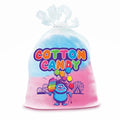 Clear cotton candy bag with a blue troll holding balloons design on the front and pink and blue cotton candy in the bag.