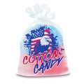 Clear cotton candy bag with a American Eagle design on the front and pink and blue cotton candy in the bag.