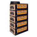 5 cases of Cheddar Cheese gourmet popcorn stacked into a display