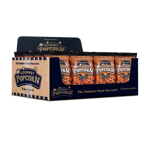 bags of Old Fashioned Caramel Corn gourmet popcorn displayed in merchandiser