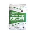 Green and white bag of Gold Medal Organic Tastee Pop popcorn kernels labeled ‘Superior Popping Volume,’ 35-pound bag.