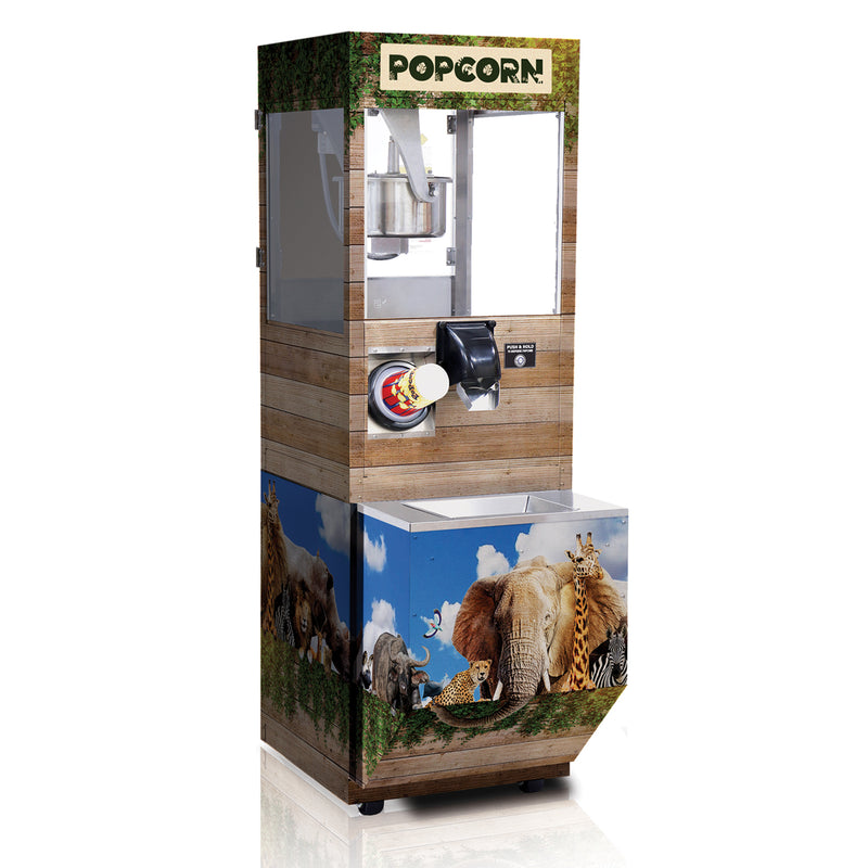 ReadyPop popcorn machine wrapped in a graphic zoo images