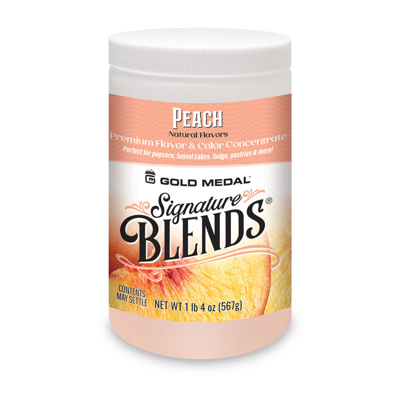 Front of Signature Blends jar with Peach graphics.