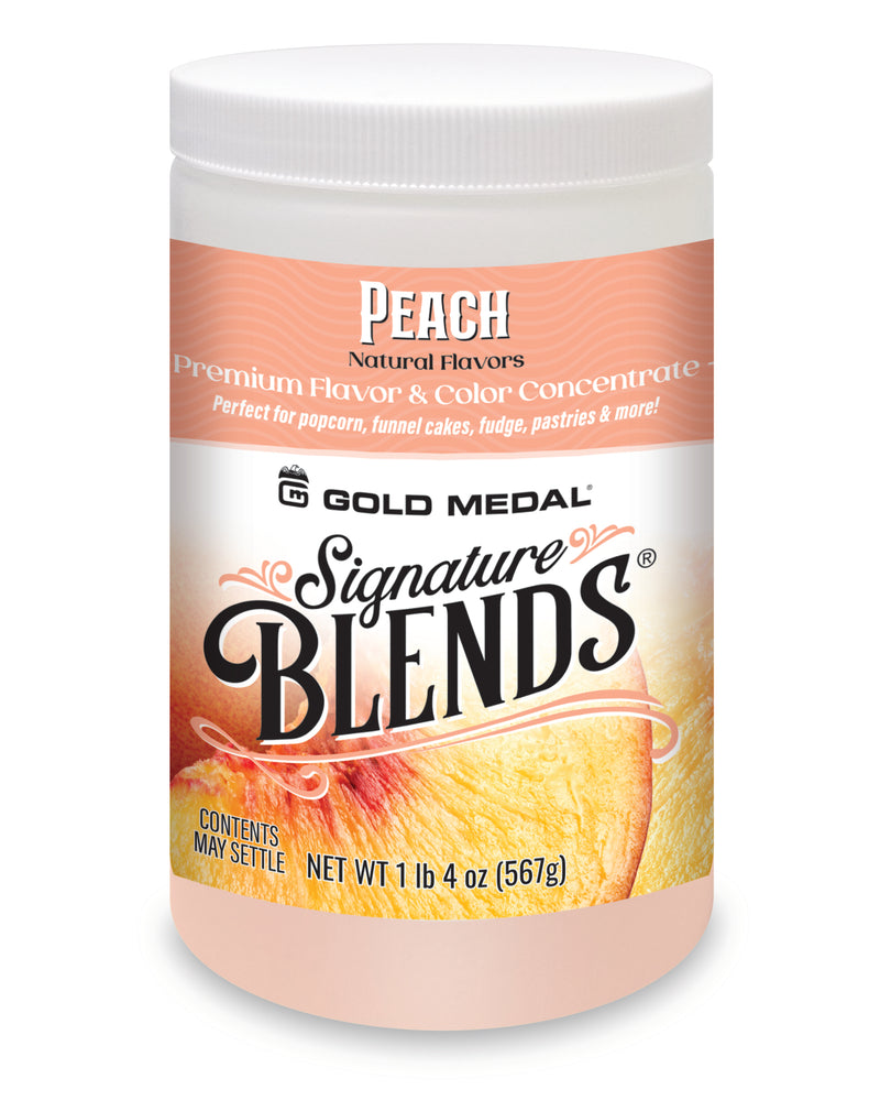 Front of Signature Blends jar with Peach graphics.