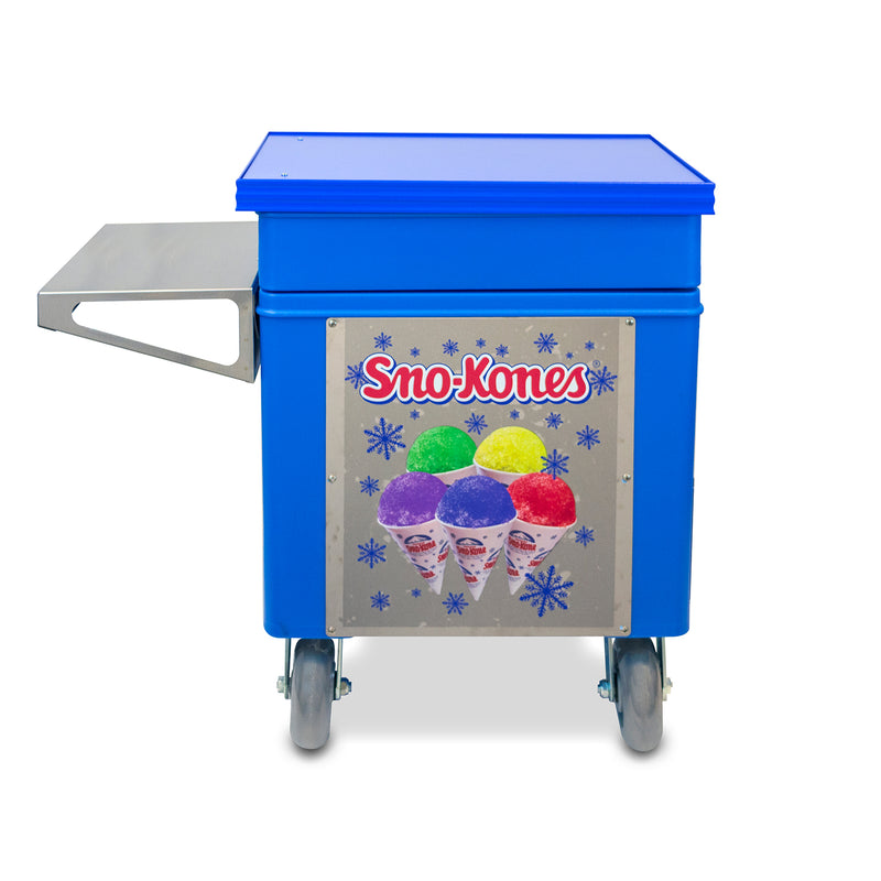 front view of the blue insulated ice chest with Sno-Kone graphics