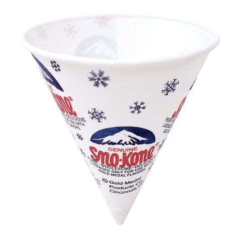 Up-close image of Sno-Kone cup made from dry wax paper, showing the opening from above.