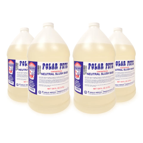 four gallon sized jugs of Polar Pete Neutral Slush Base