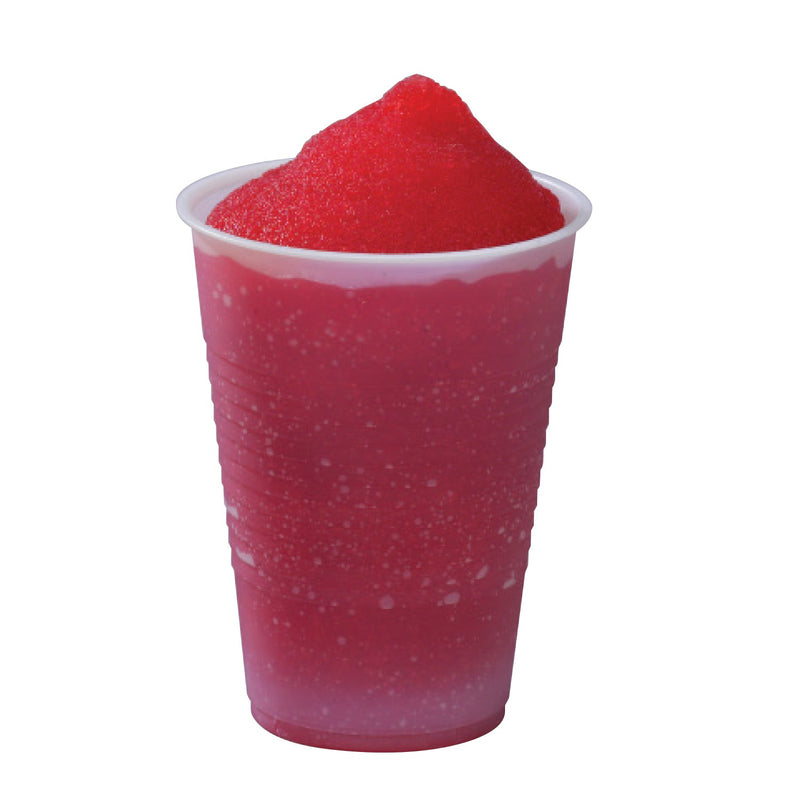 clear plastic cup filled with red frozen drink