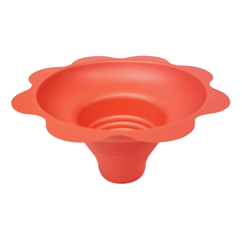 red plastic flower-shaped Sno-Kone cup