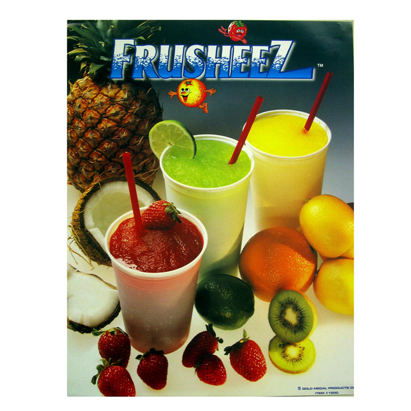 poster with cups of frozen drinks and fresh fruit pictured