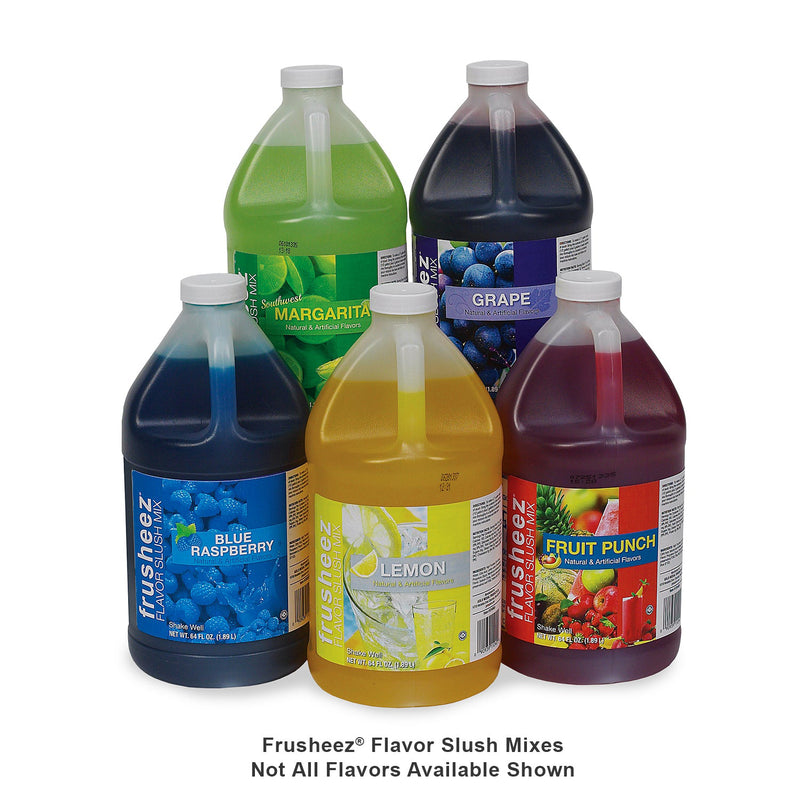 Multiple flavors of gallon-sized Frusheez mix. Not all flavors available shown.