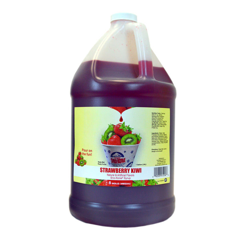 gallon sized jug of Strawberry Kiwi Sno-Kone syrup