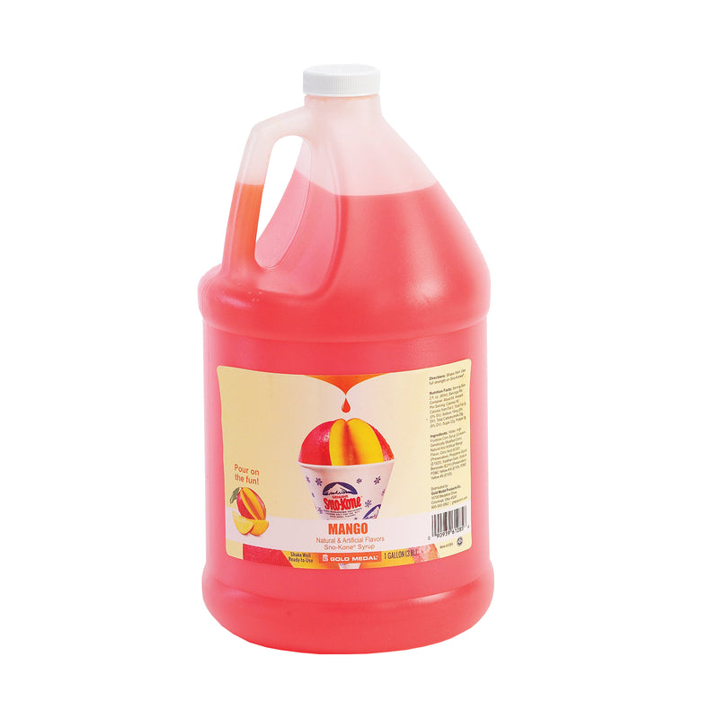 gallon sized jug of mango Sno-Kone syrup