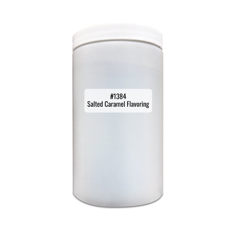 plain white canister with salted caramel flavoring label