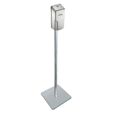 stainless steel floor stand shown with automatic hand sanitizer dispenser mounted