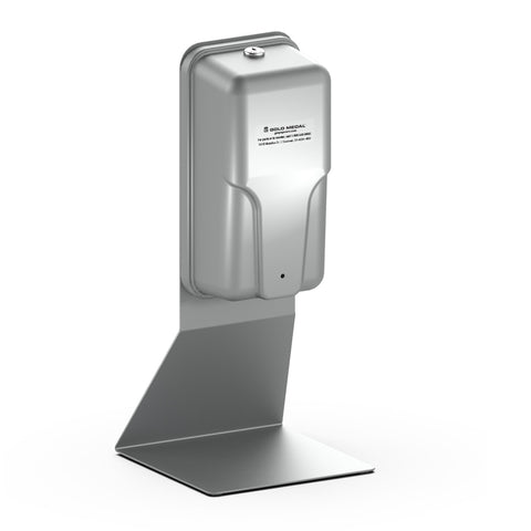 stainless steel desktop stand with automatic hand sanitizer dispenser mounted