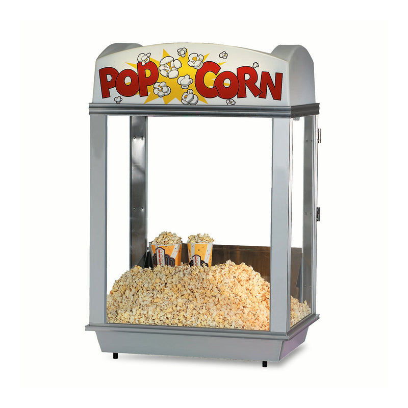 popcorn staging cabinet with white dome made to work with Citation or Pop-A-Lot poppers