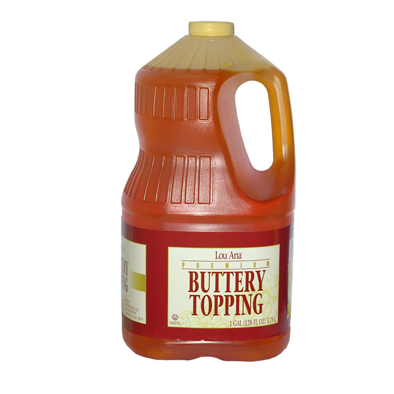 one-gallon jug of buttery topping