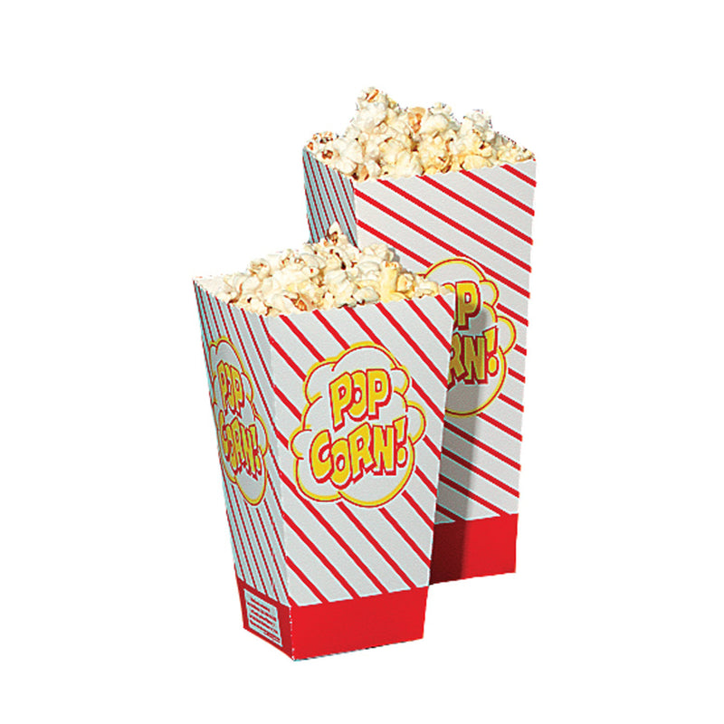 two red-striped popcorn containers
