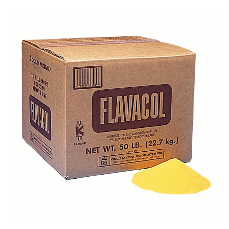 yellow pail of Flavacol seasoning salt