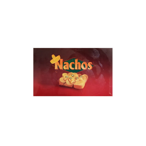 front view of nachos sign for warmer