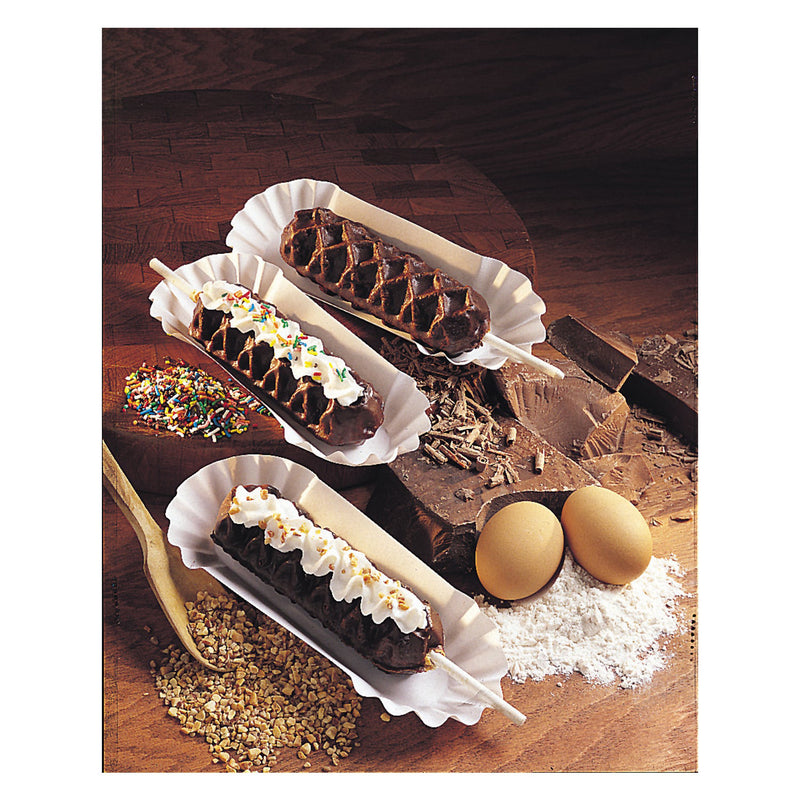 fudge puppies coated in chocolate and topped with whipped cream
