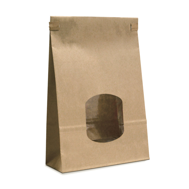 medium brown paper bag with window and tin ties