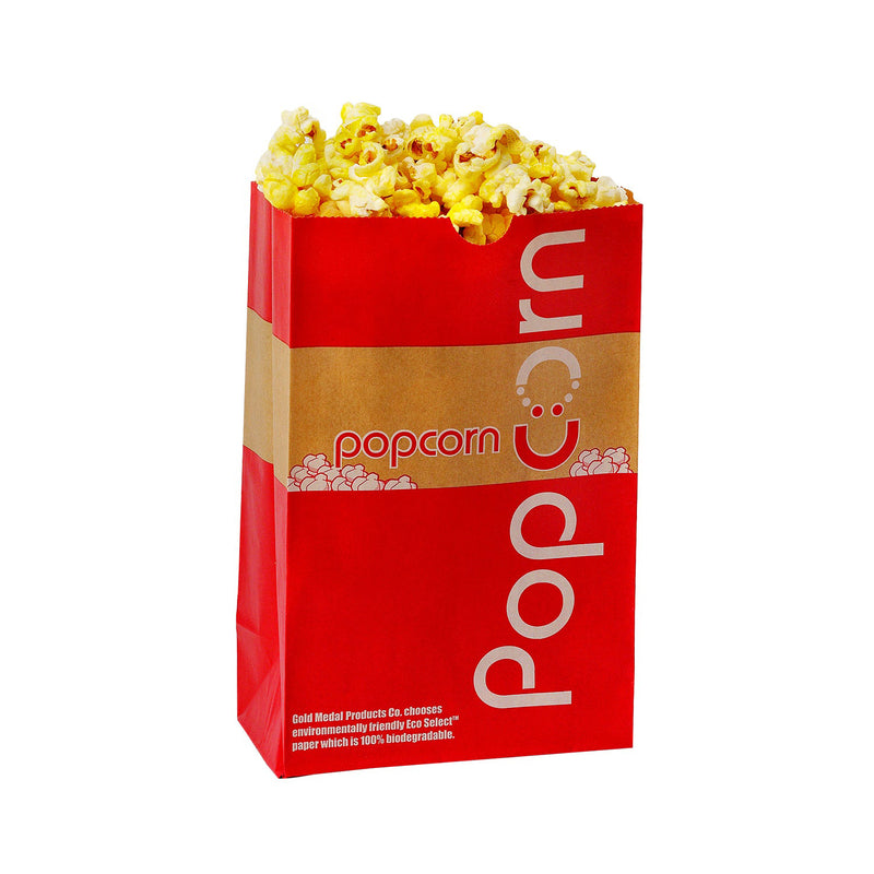 red and brown eco popcorn bag