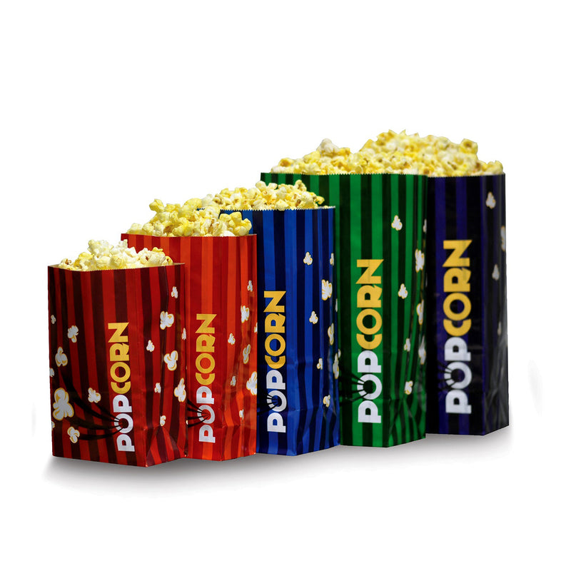 multi-colored striped popcorn bags